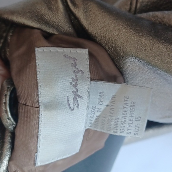 Spiegel Vintage Metallic Gold Soft Leather Women’s One Button Blazer Jacket - Picture 6 of 6